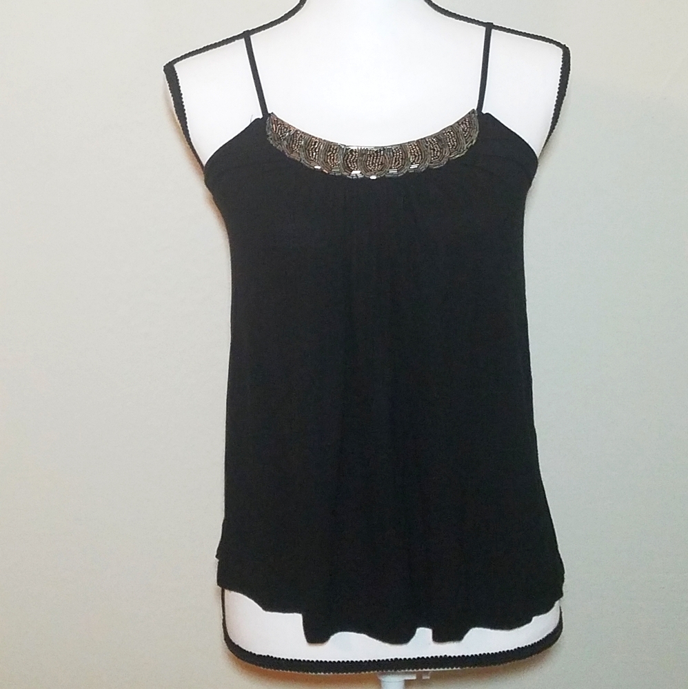 Black spaghetti strap top with beading